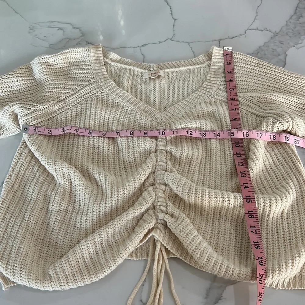 A. Peach Adjustable Ruching Knit Sweater. Size S - Picture 7 of 9
